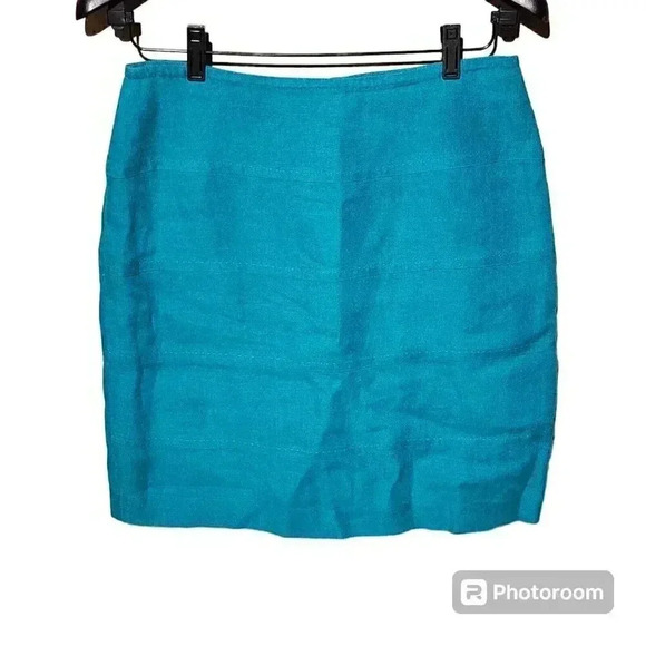Banana Republic Dresses & Skirts - Womens Banana Republic Turquoise Linen Stitch Skirt Size 4 Lined Zipper Mini